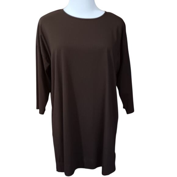 J. JILL Brown Shirt Top Medium Luxe Supima Ballet Sleeve Tunic Soft Brown Staple - Picture 2 of 9